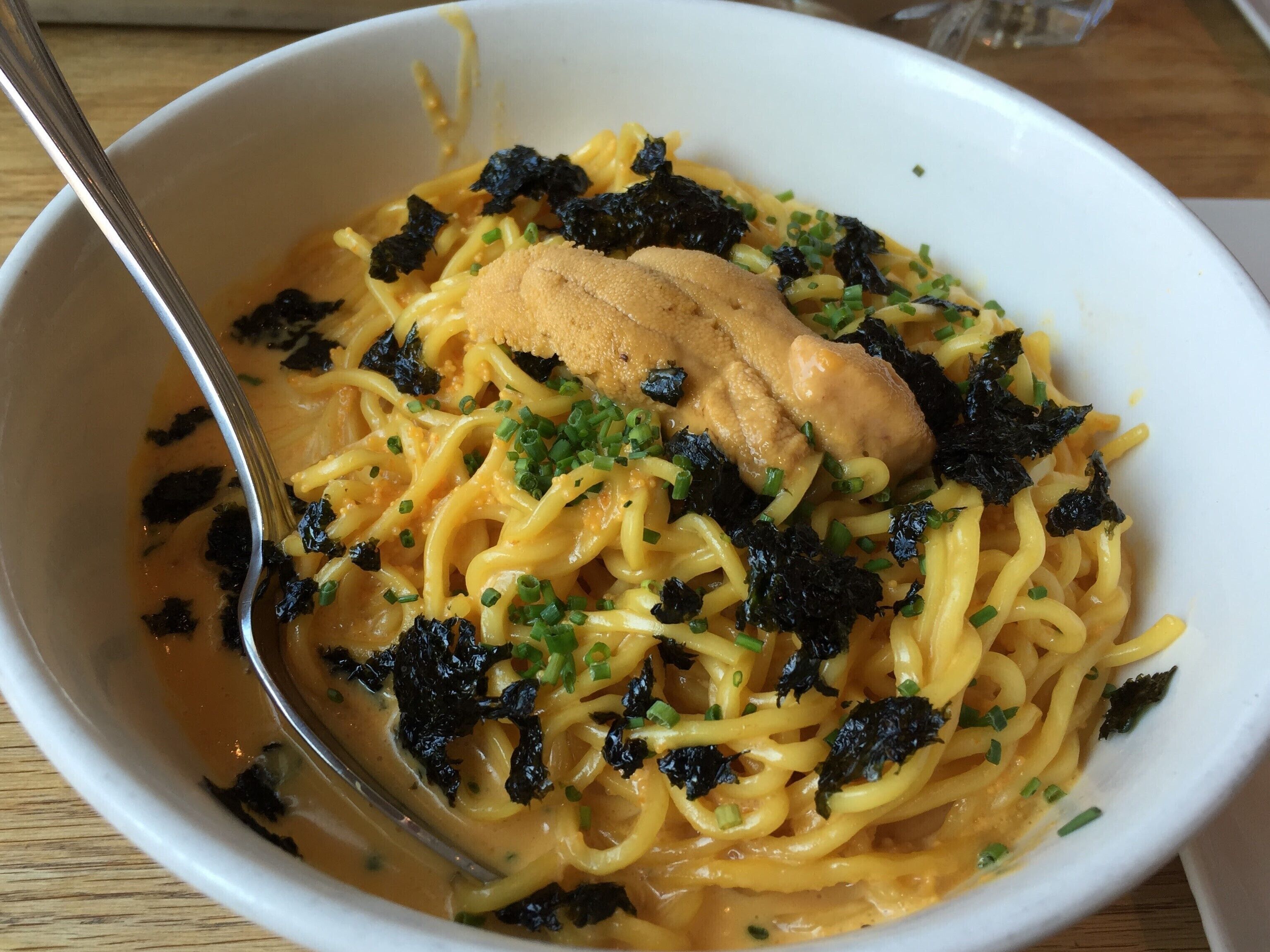 Mouthwatering uni pasta at EMC restaurant. They call this the "butter of the sea". It literally melts in your mouth and tastes creamy delicious! 
#Trovember #foodphoto #yummy #delicious #mouthwatering #unipasta #asianfusion #bayarea #foodie