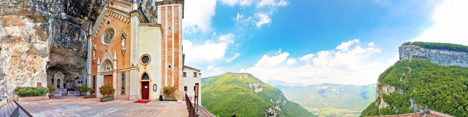 Madonna della Corona church on the rock panoramic view