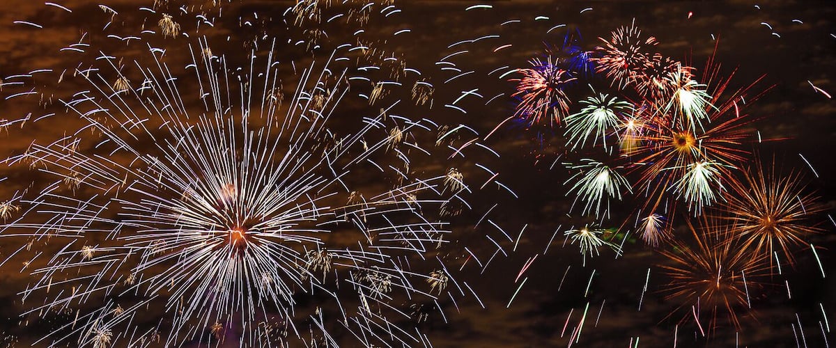 Fireworks on the US side of Niagara Falls. Taken from the Canadian side.