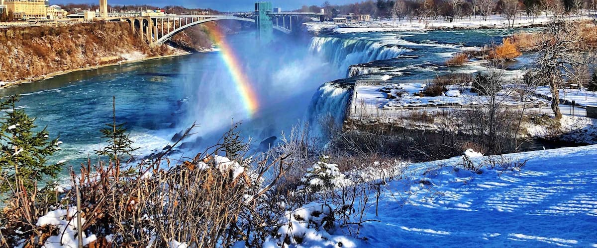 Rainbow over Niagara Falls. That’s the aptly named “Rainbow Bridge” in the back.