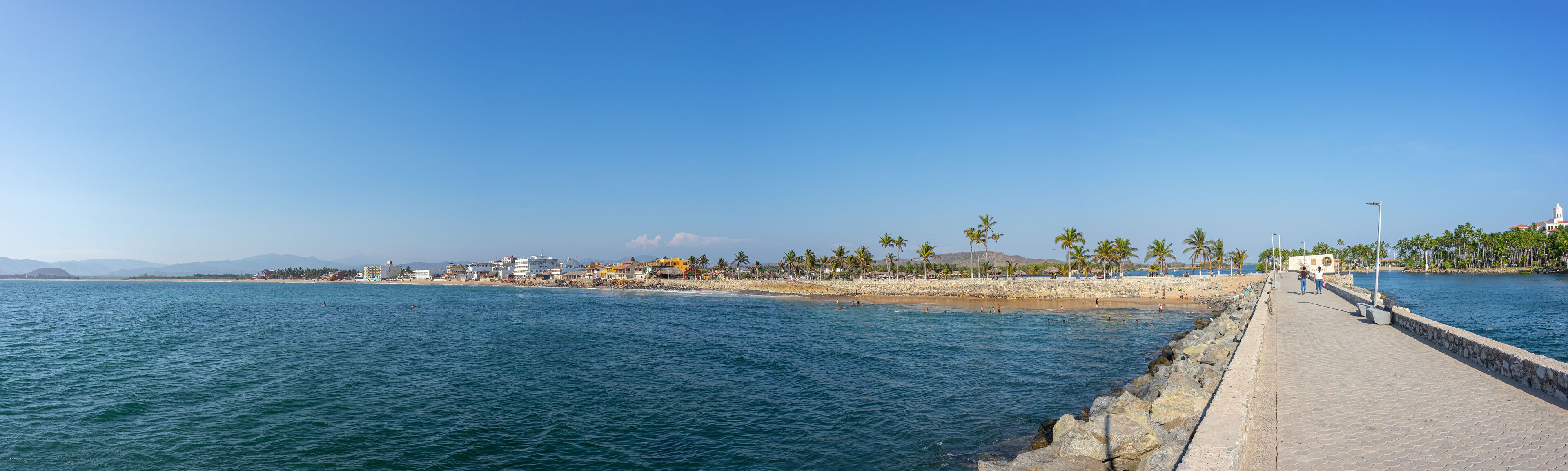 Boardwalk of Barra de Navidad beach, cihuatlan, Jalisco, mouth of river, Melaque Beach, Costalegre, cabo of mexico, bay of navidad.