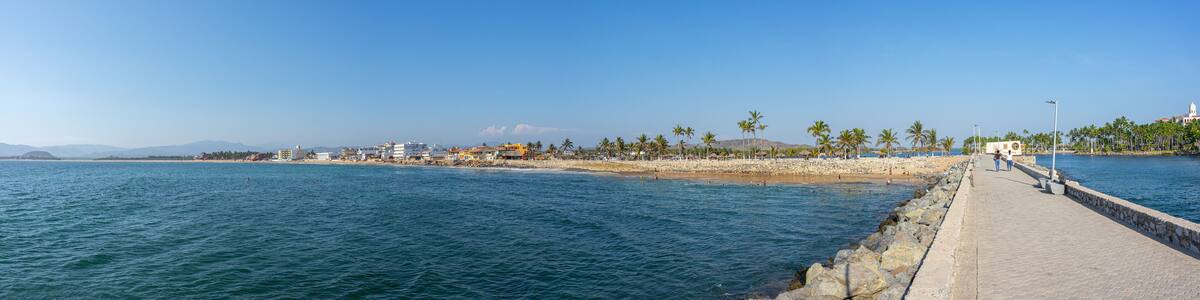 Boardwalk of Barra de Navidad beach, cihuatlan, Jalisco, mouth of river, Melaque Beach, Costalegre, cabo of mexico, bay of navidad.