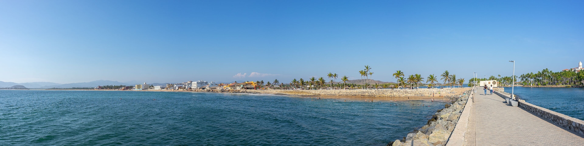 Boardwalk of Barra de Navidad beach, cihuatlan, Jalisco, mouth of river, Melaque Beach, Costalegre, cabo of mexico, bay of navidad.