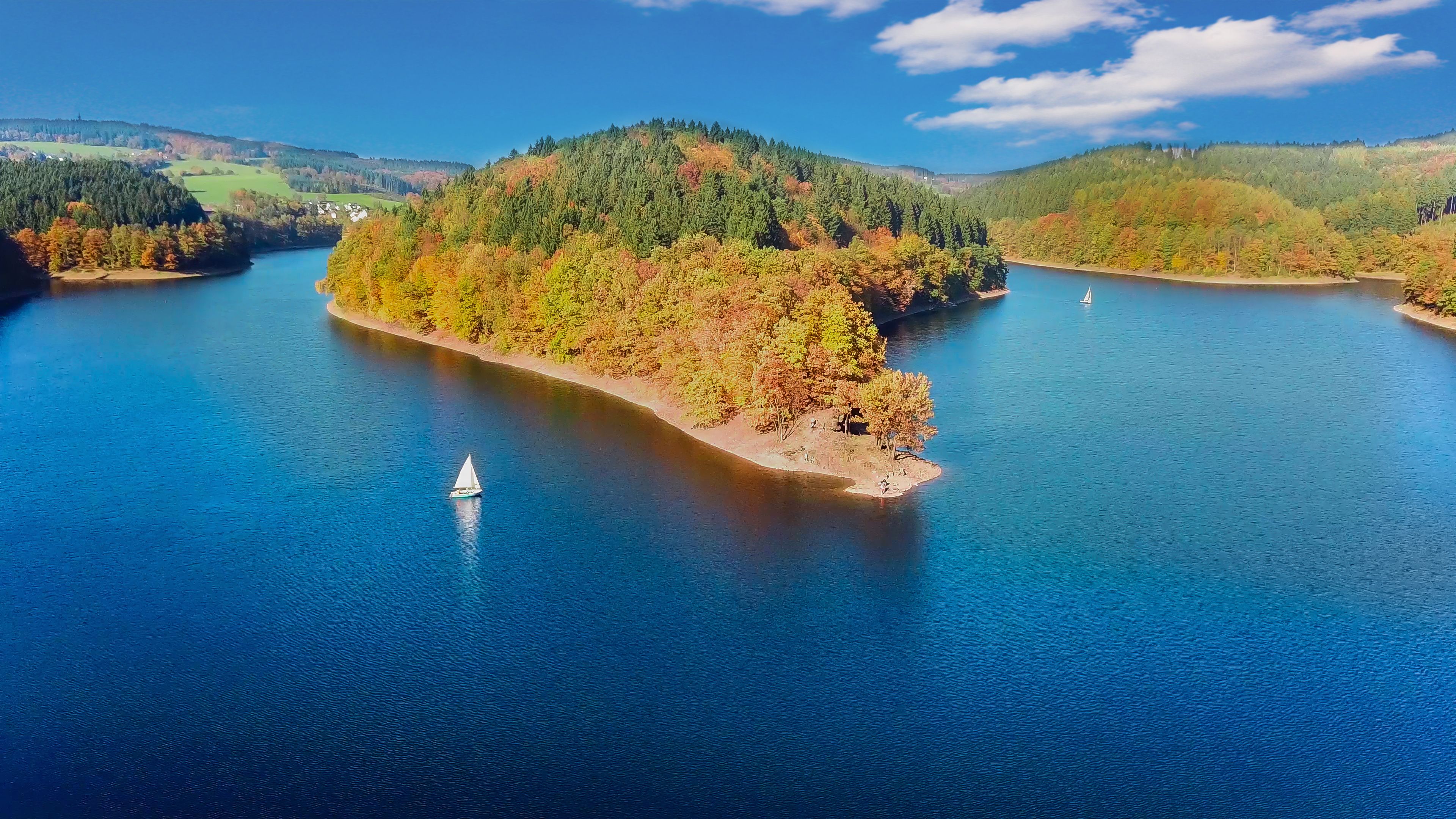 Aerial view of the agger dam in Gummersbach