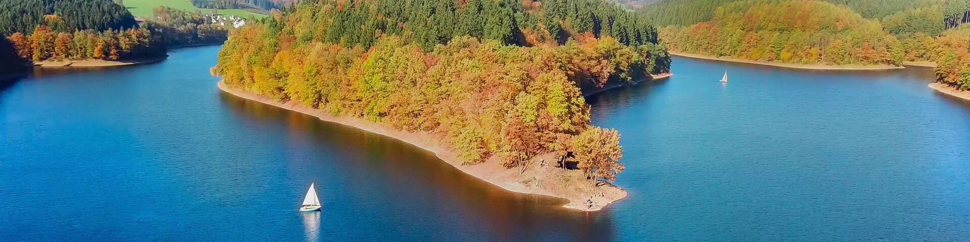Aerial view of the agger dam in Gummersbach