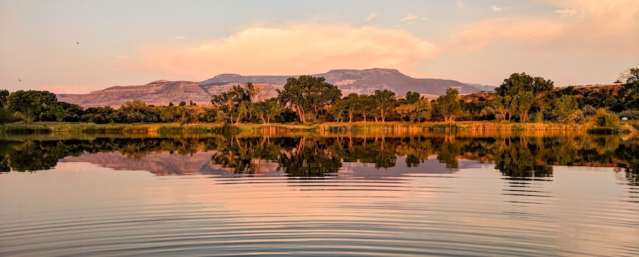 Grand Mesa from a Lake at Sunset - Palisade, Colorado