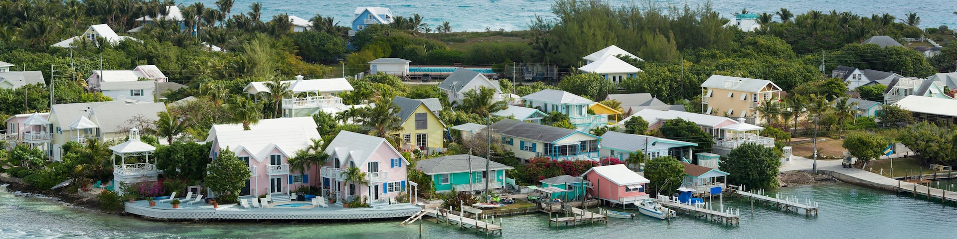 aerial panorama of hopetown, bahamas
