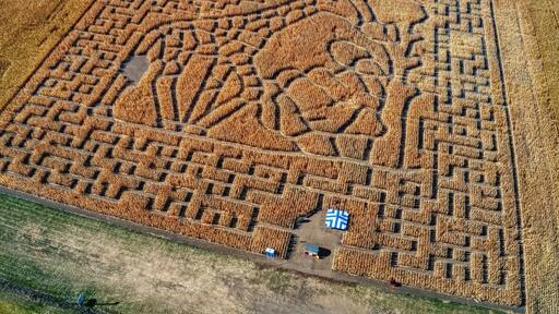 Aerial View of a Corn Maze outside of Sioux Falls, South Dakota