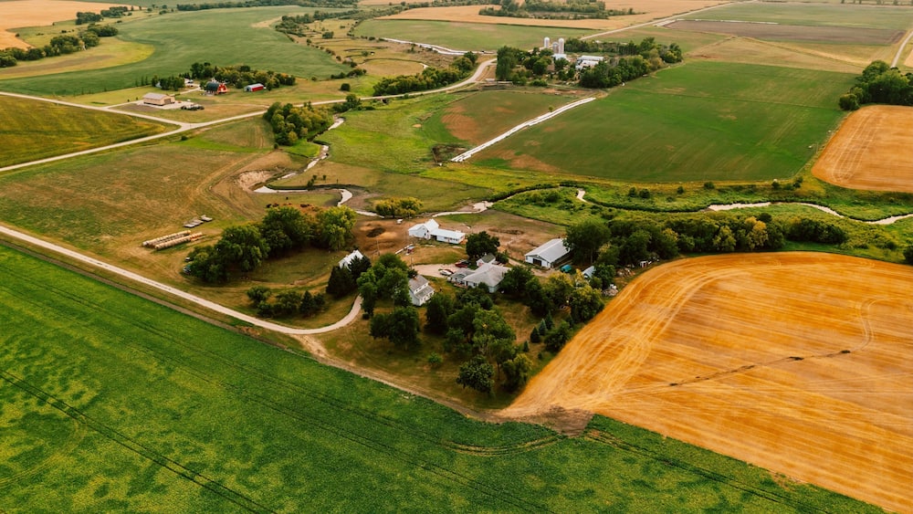 drone shot of farm