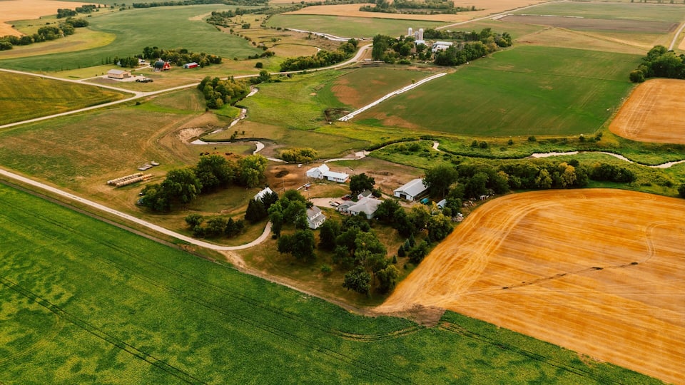 drone shot of farm