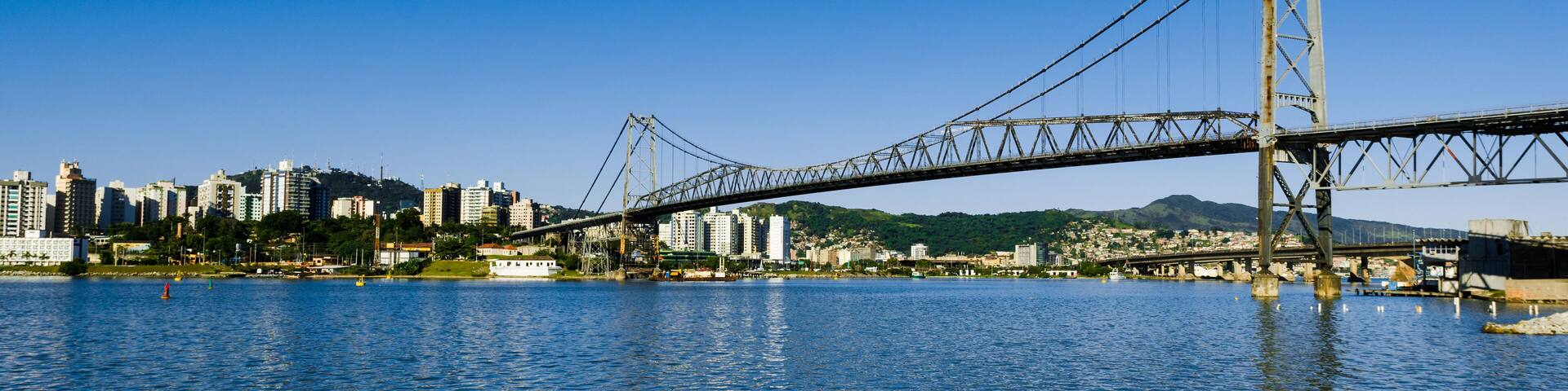 Hercílio Luz Bridge Florianópolis Santa Catarina Brazil, day photo, made in the part of the continent, with blue sky; Shutterstock ID 1051514420; Purchase Order: -