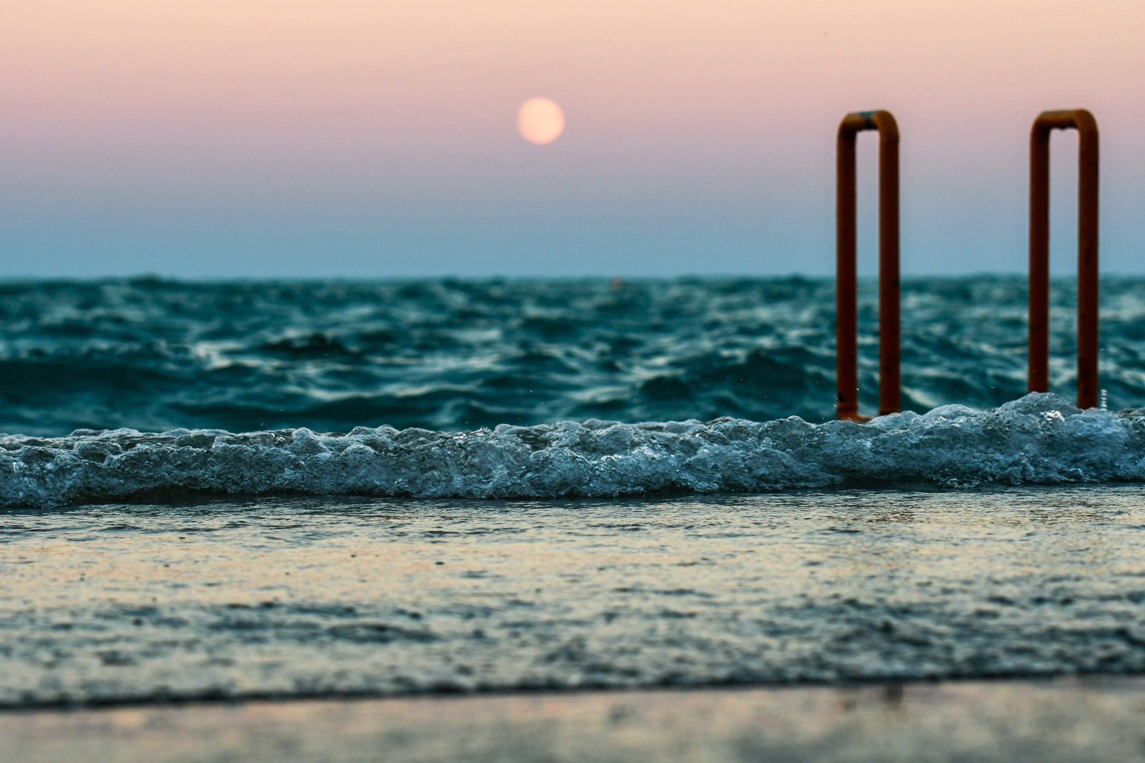 Ocean waves with full moon on Lake Michigan 