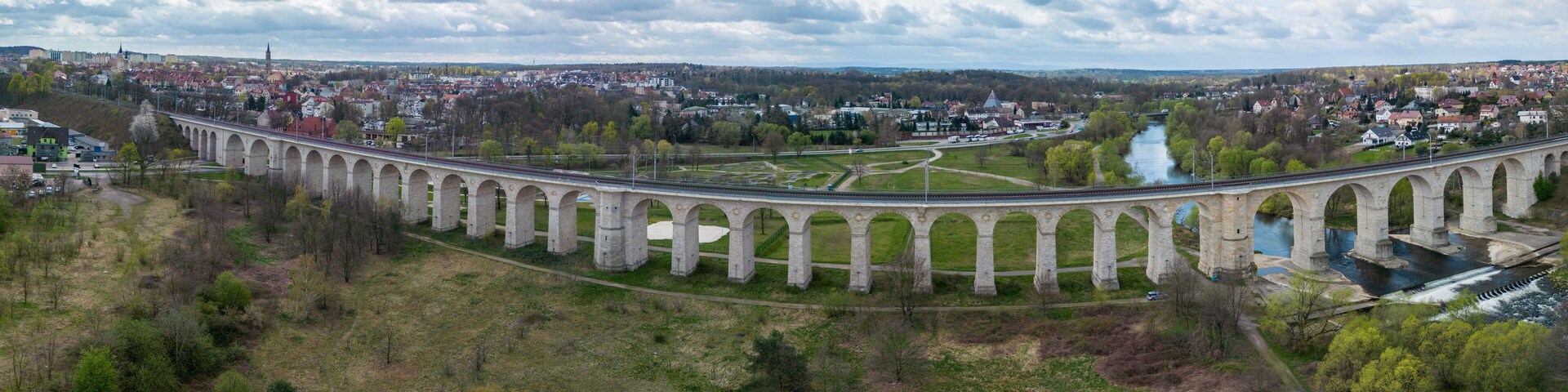Stone railway viaduct made of sandstone in the city of Bolesławiec
