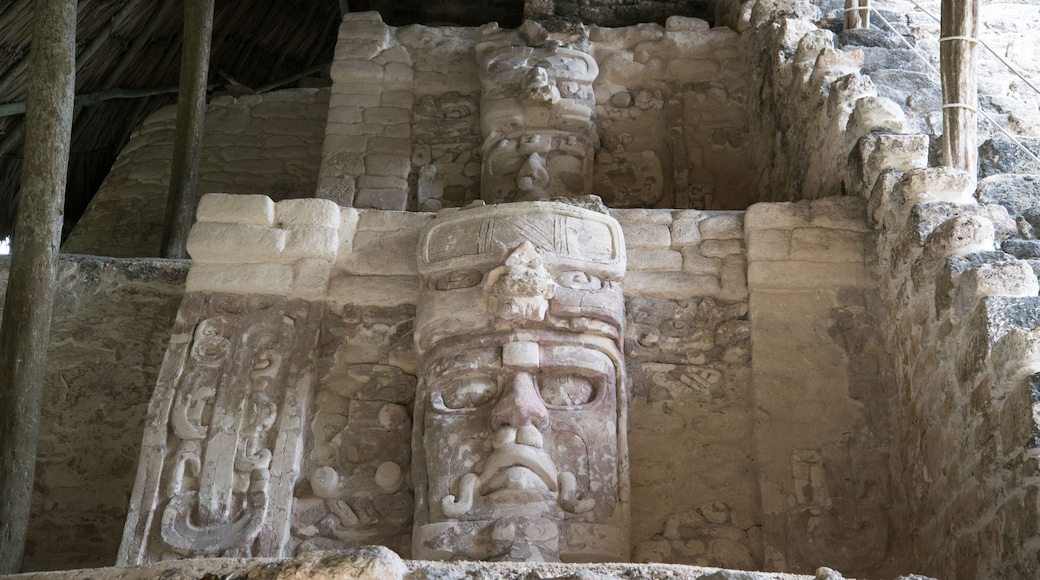 Kohunlich is a large archaeological site of Maya civilization, Yucatan Peninsula, Quintana Roo, Mexico. Temple of the Masks.; Shutterstock ID 617951291