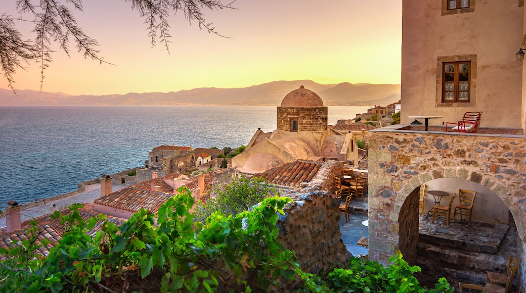 The medieval "castletown" of Monemvasia, often called "The Greek Gibraltar", Lakonia, Peloponnese, Greece