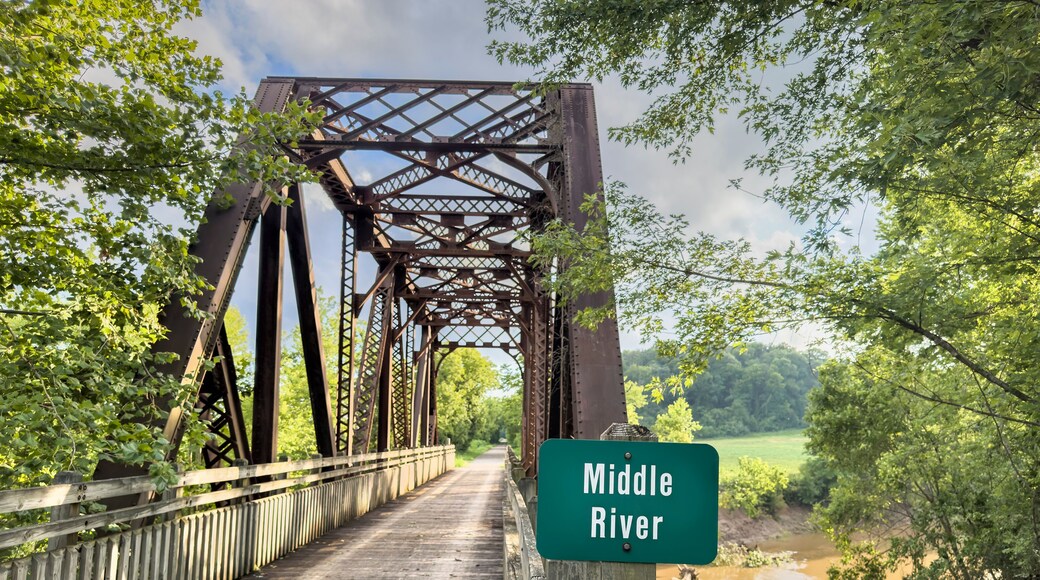 trestle on Katy Trail in Missouri over Middle River near Mokane - 237 mile bike trail stretching across most of the state of Missouri is converted from abandoned railroad