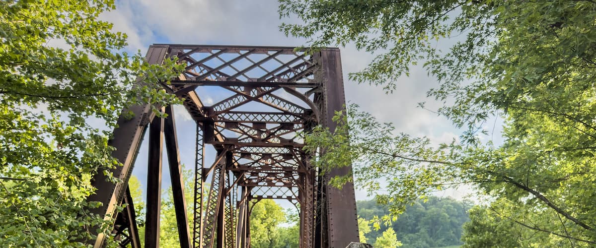 trestle on Katy Trail in Missouri over Middle River near Mokane - 237 mile bike trail stretching across most of the state of Missouri is converted from abandoned railroad