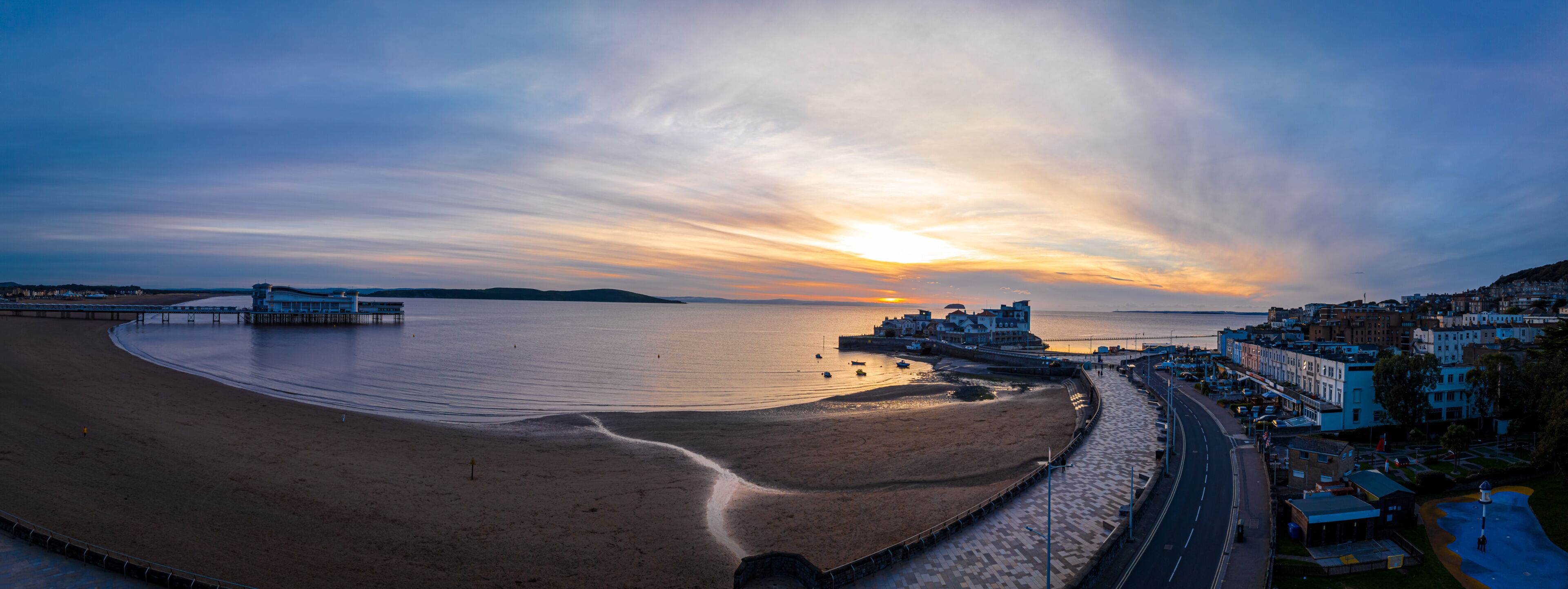 Aerial view of Weston-super-Mare,  a seaside town in the North Somerset, England.