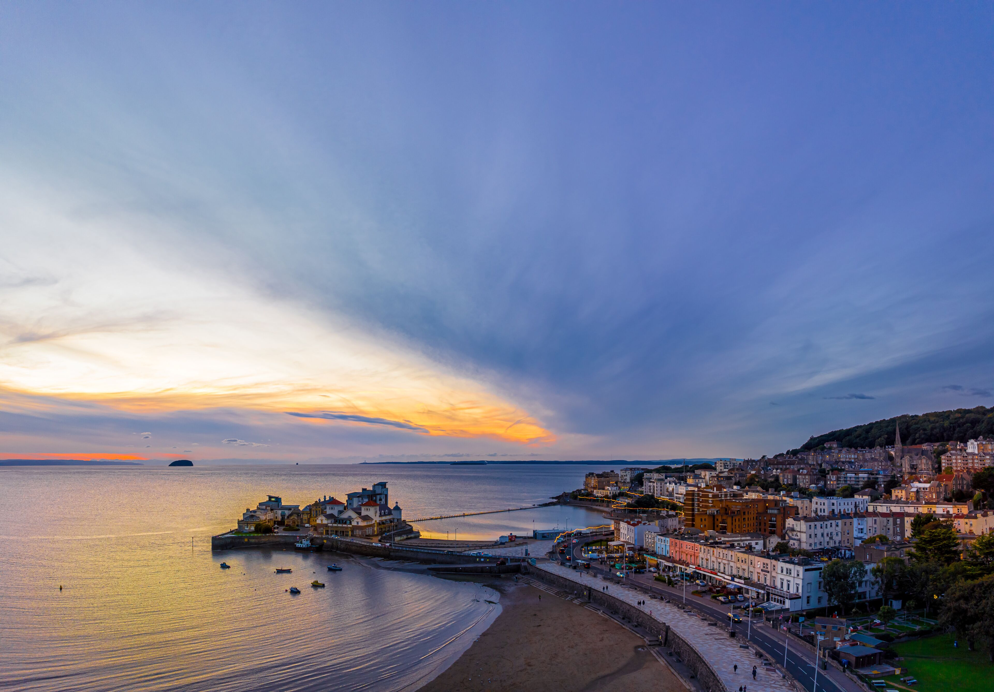 Aerial view of Weston-super-Mare,  a seaside town in the North Somerset, England.