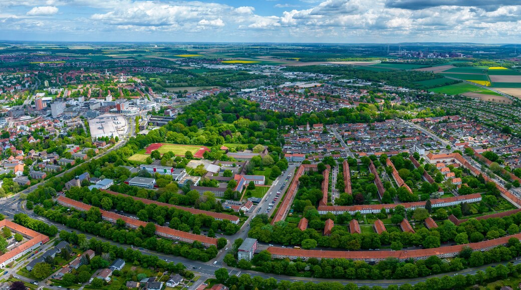 Aerial view of the old town of the city Salzgitter in Germany on a sunny spring day