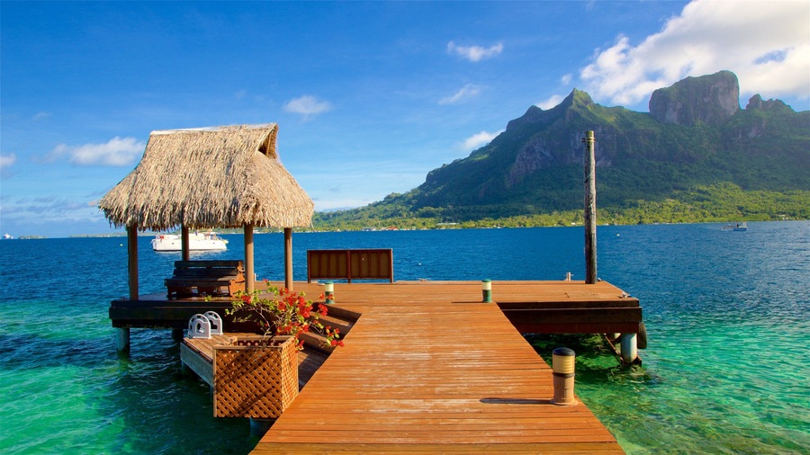 Bora Bora mostrando paisagens litorâneas, montanhas e cenas tropicais