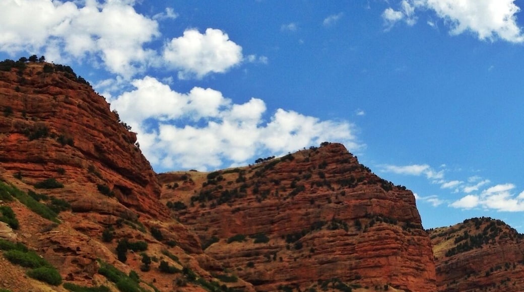 Driving up to Montana from Salt Lake City through Teton and Yellowstone is mighty fine. The scenery begins as you leave SLC. This cool series of lumpy red cliffs is something like 60 mins out of SLC.