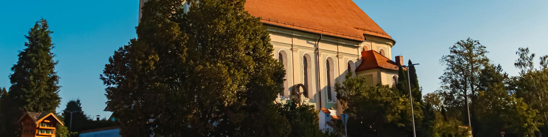 Church on a sunny summer day at Niederding, Oberding, Erding, Bavaria, Germany