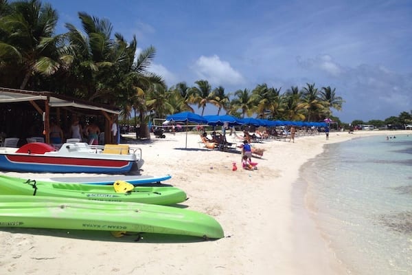 Just south of Orient Beach is a quiet spot with a long sprawling beach. One small lolo restaurant with a great creole sauce.