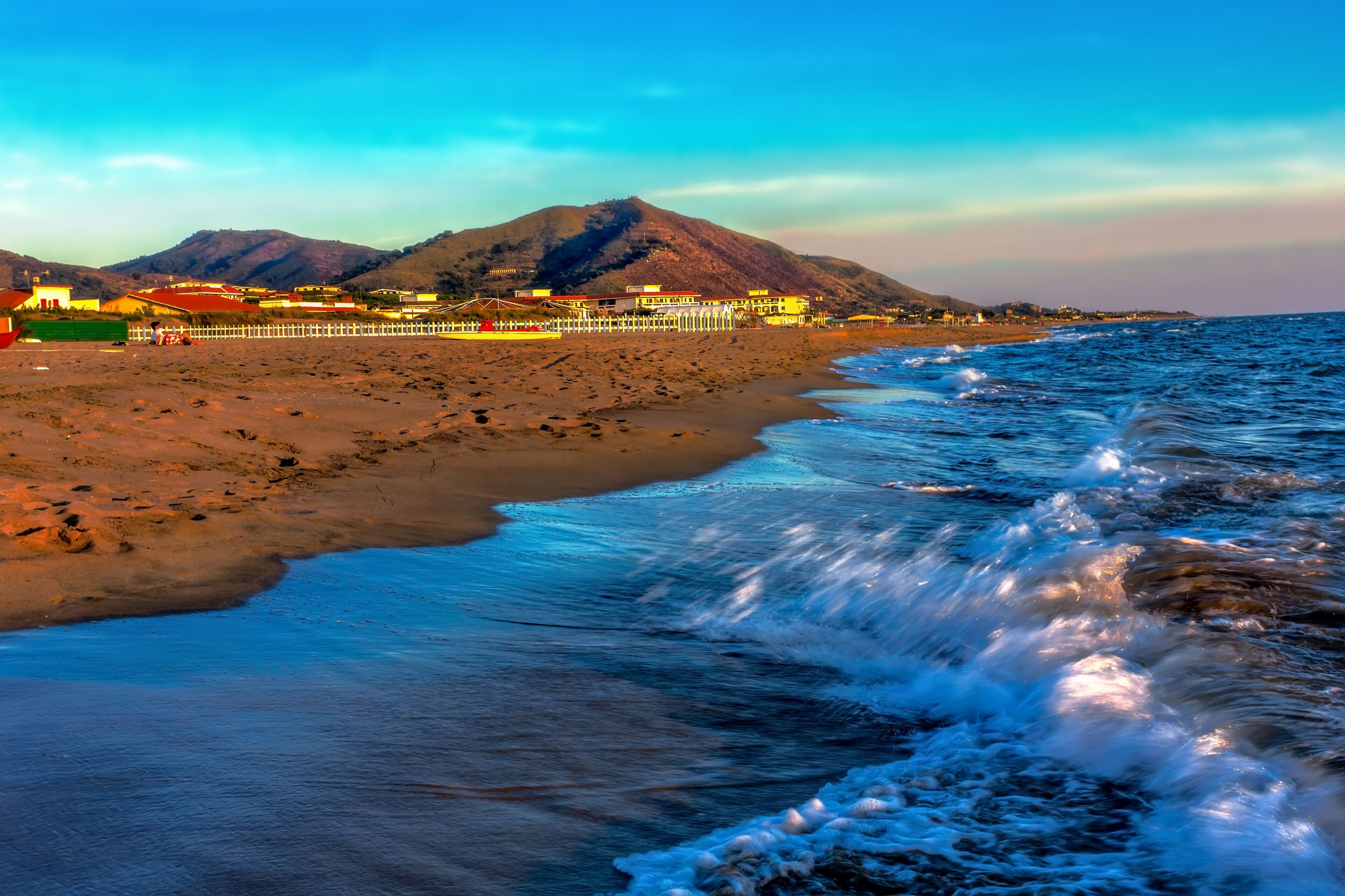 Sunset above sea of Baia Domizia, Italy