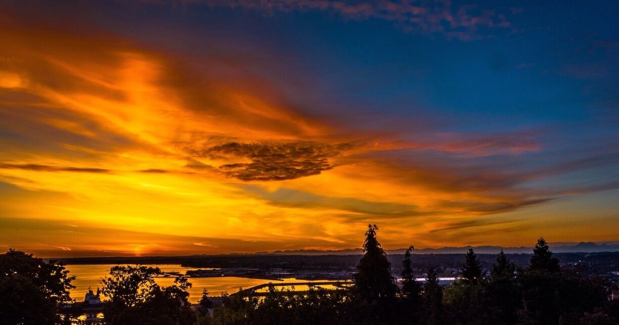 Sunset from the dorms of Western Washington University