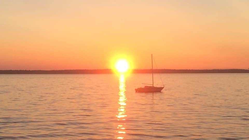 Sunset over the North sound from Boulevard Park in Bellingham, Wa