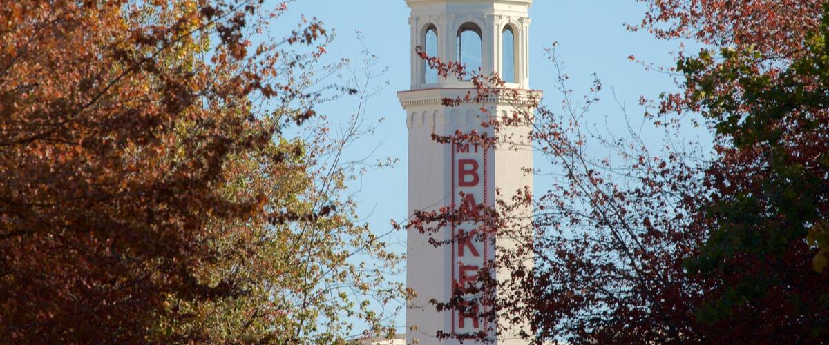 Bellingham welches beinhaltet historische Architektur und Herbstblätter