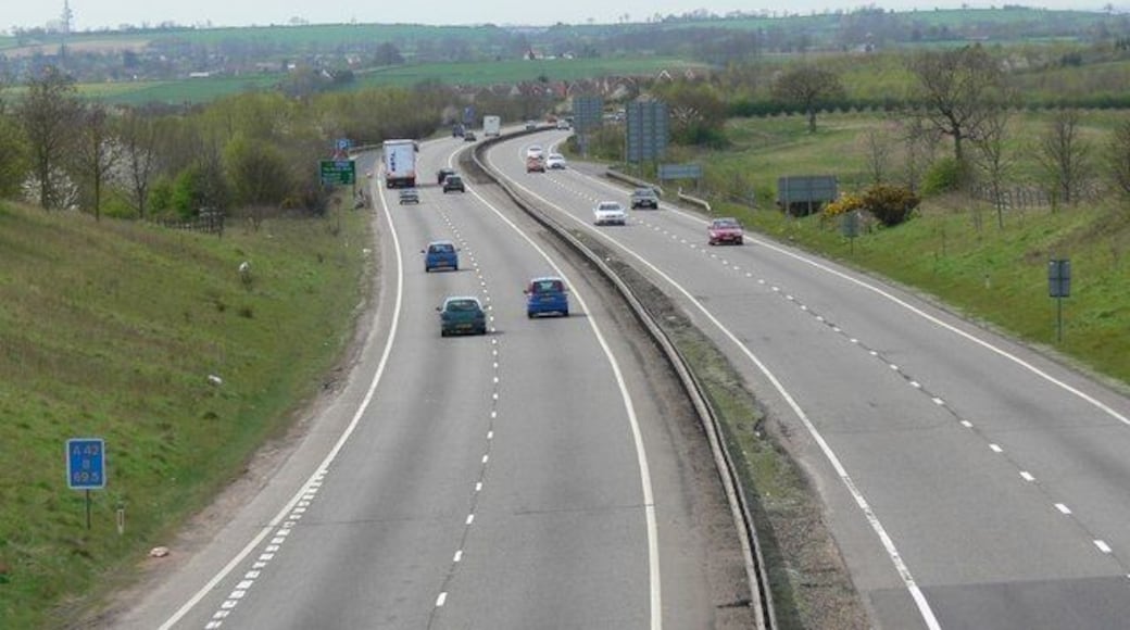 Southwest along the A42 towards Measham