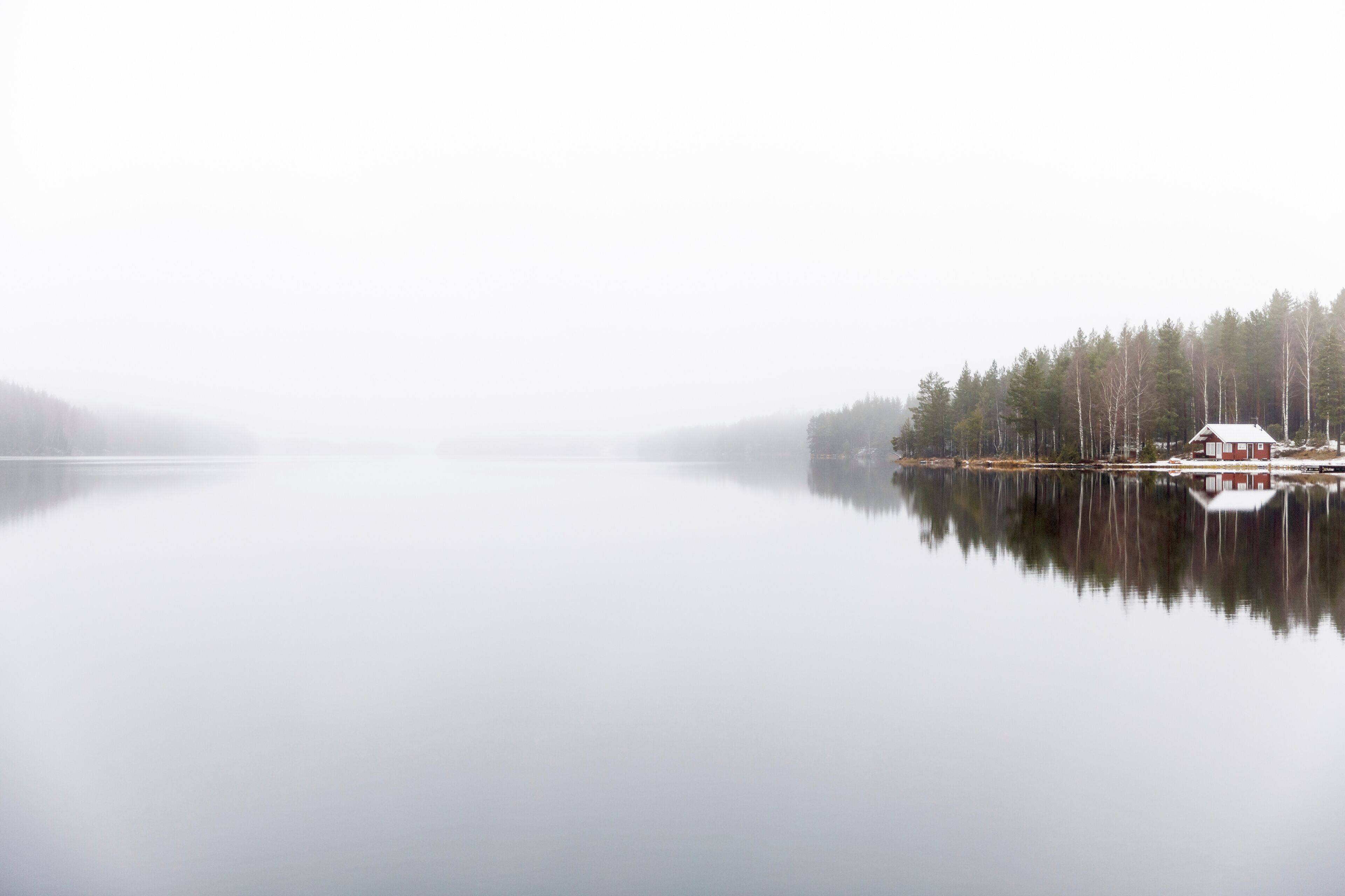Fog over Ormlangen lake in Finspang, Sweden
