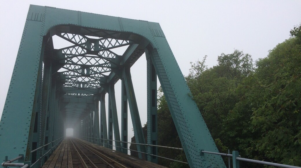 There is only fog at the end of this train track. Reversing Falls, Saint John, New Brunswick, Canada.