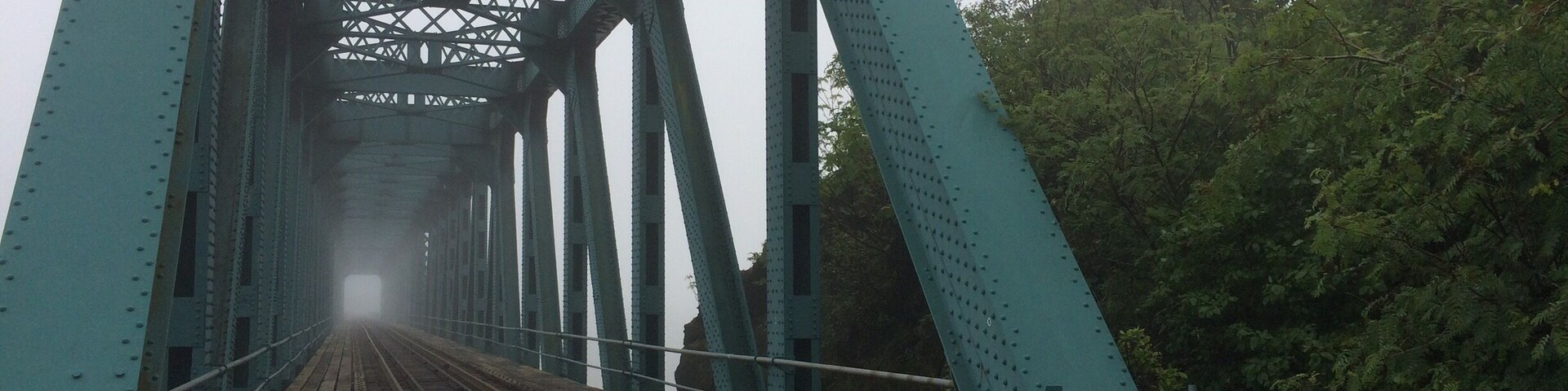 There is only fog at the end of this train track.  Reversing Falls, Saint John, New Brunswick, Canada.