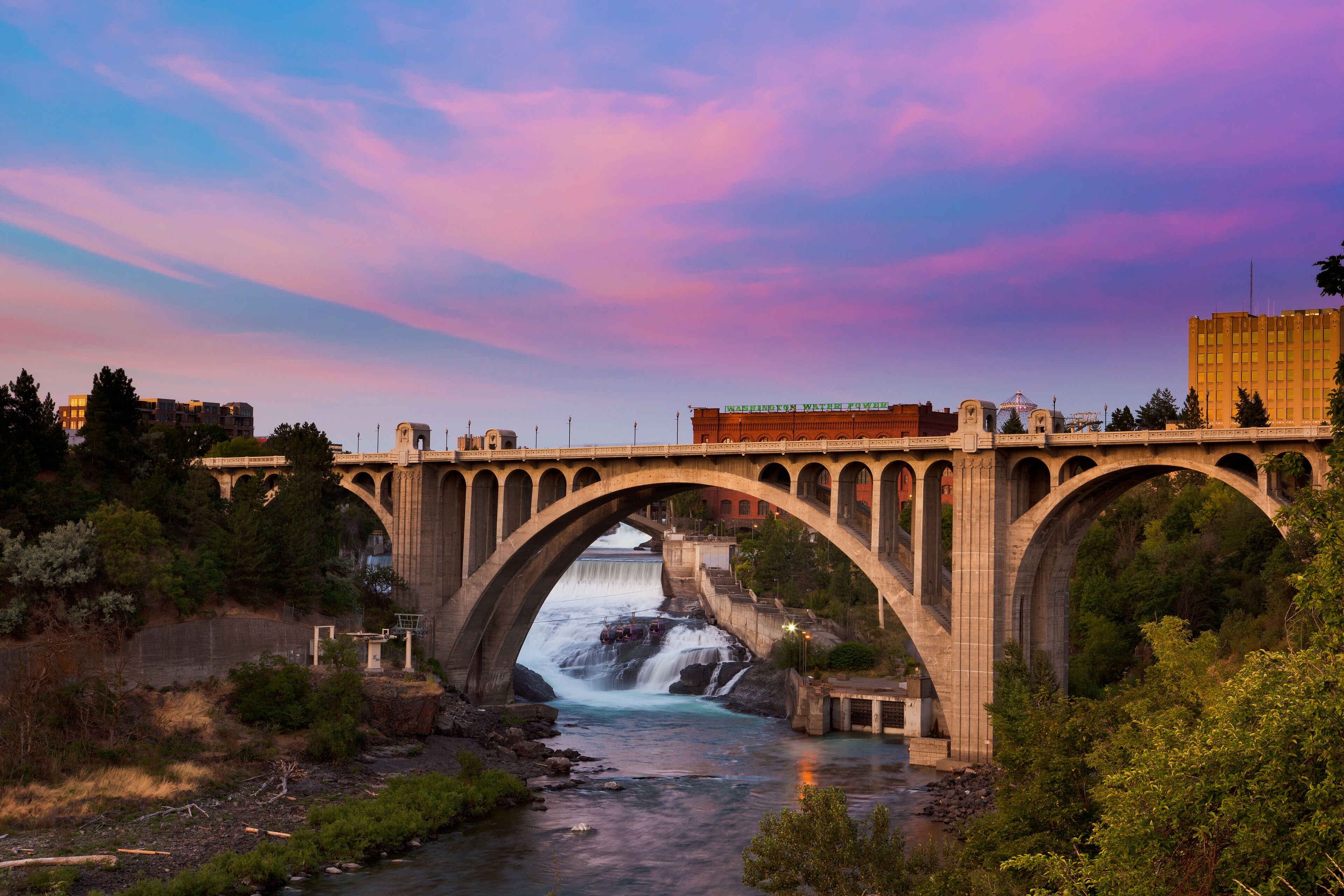View of the Maple Street Bridge in Spokane at Sunset