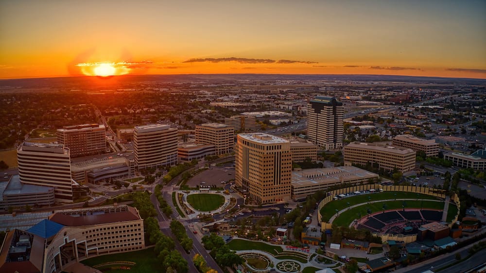 Aerial View of Centennial, Colorado at Dusk