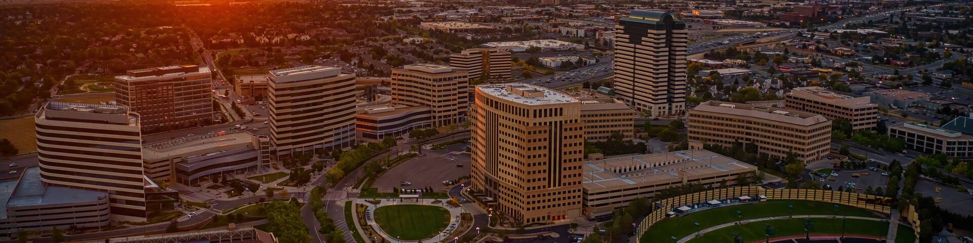 Aerial View of Centennial, Colorado at Dusk