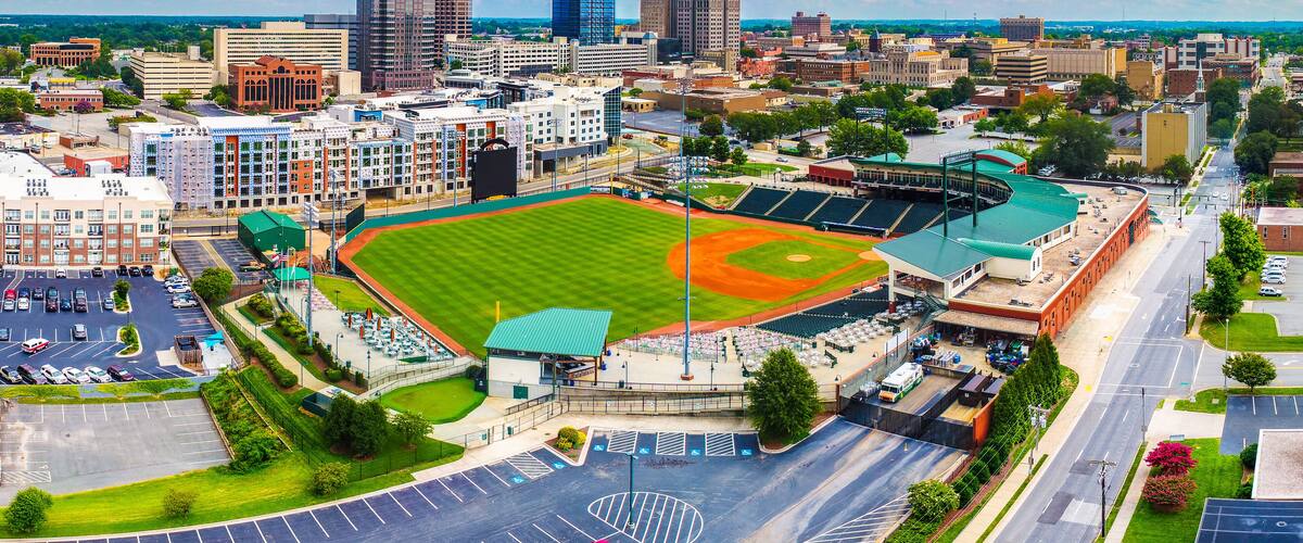 Aerial of Downtown Greensboro North Carolina NC Skyline