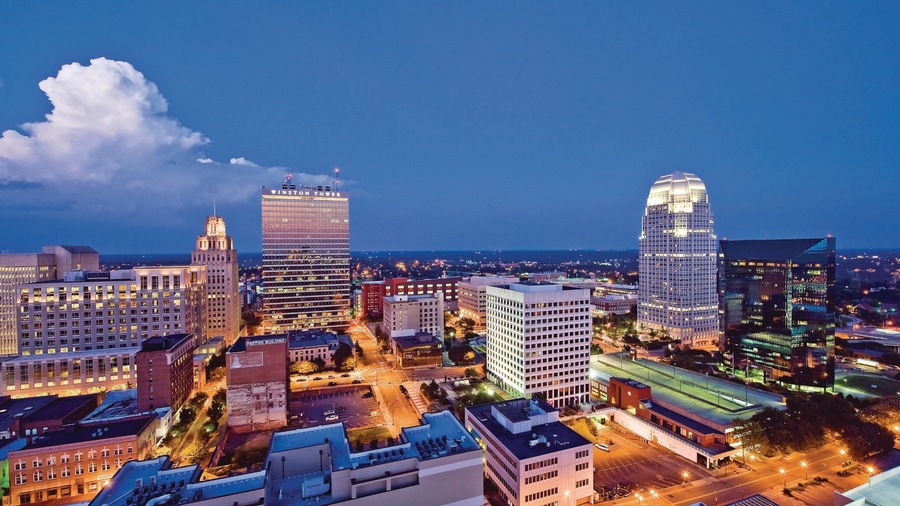 Winston - Salem showing night scenes and a city