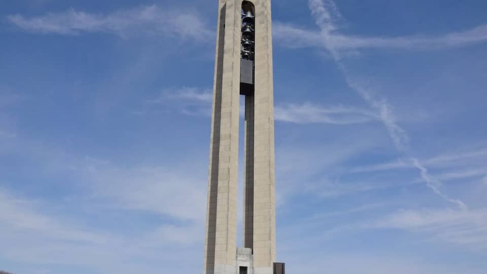 Carillon Historical Park is named for the 151-foot-tall Deeds Carillon.
A carillon is a musical instrument that is typically housed in the belfry of a church or municipal building. The instrument consists of at least 23 cast bronze, cup-shaped bells.
The tower was built in 1942 to commemorate the Deeds family. When the tower was built, each of 23 bells was inscribed with the name of a family member, with the “silent” bells bearing the names of deceased family members and ringing bells cast with the names of family members then living.
Today, with 57 bells, the carillon is Ohio’s largest. I'm not sure how much competition there is in that category.
The National Park Service listed the Deeds Carillon on the National Register of Historic Places in 2005.
The carillon is the heaviest musical instrument.