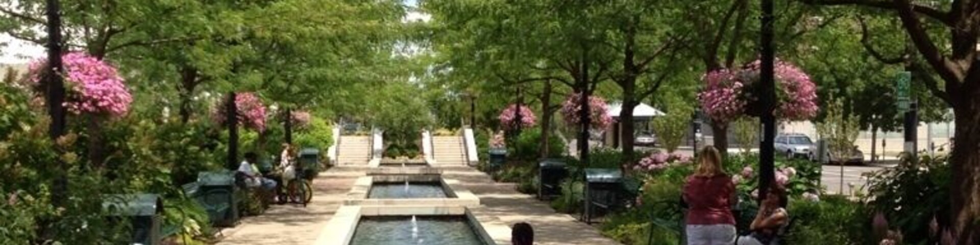 Walkway through metroscape.