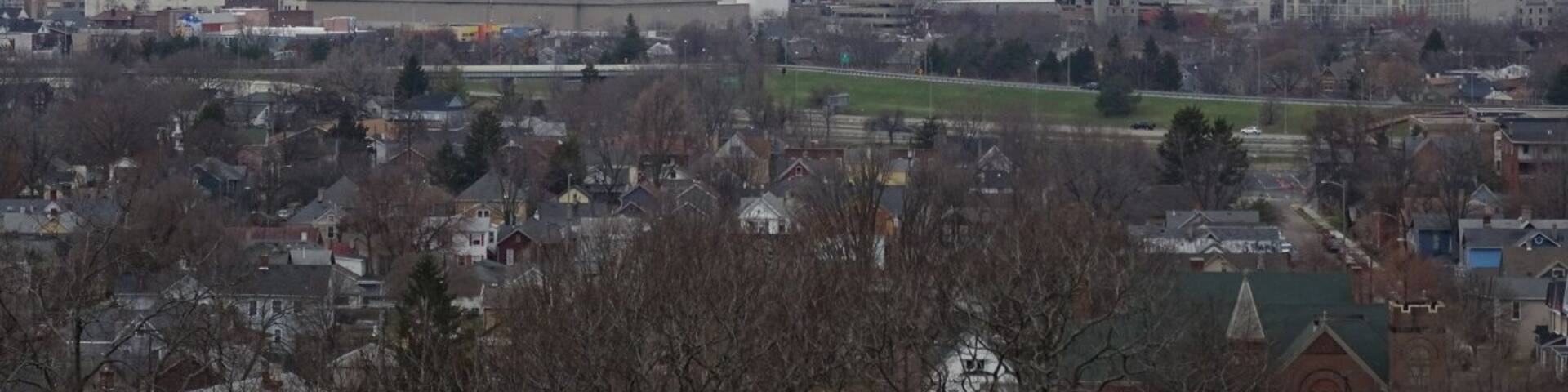 The view of the Dayton skyline from Lookout Tower - the highest point in the city - during the Great Dayton Flood of 1913, it became a place of refuge.
Woodland Cemetery and Arboretum in Dayton, Ohio, is one of the oldest "garden" cemeteries in the United States.
Incorporated in 1842, the cemetery began with 40 acres southeast of Dayton and has been enlarged to its present size of 200 acres.