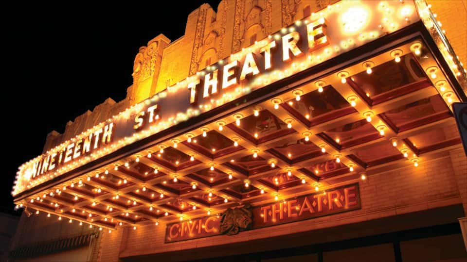 Allentown featuring signage, theatre scenes and night scenes