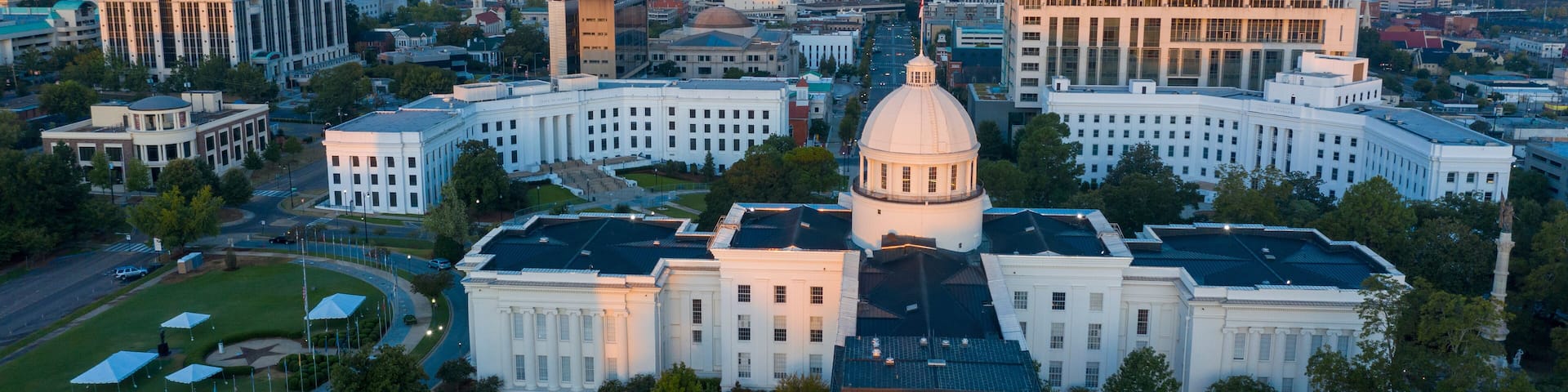 Dexter Avenue leads to the classic statehouse in downtown Montgomery Alabama