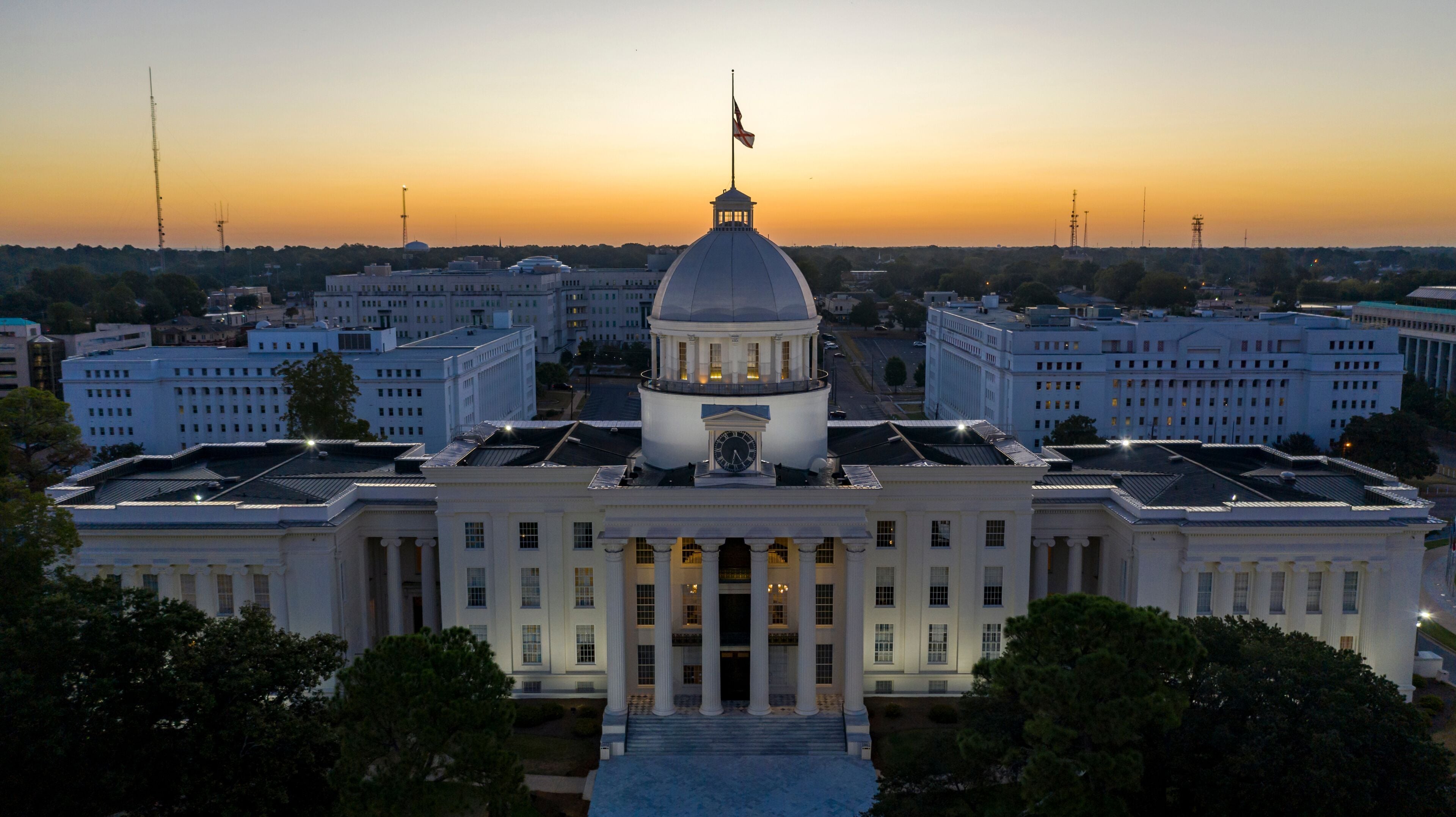 Dexter Avenue leads to the classic statehouse in downtown Montgomery Alabama