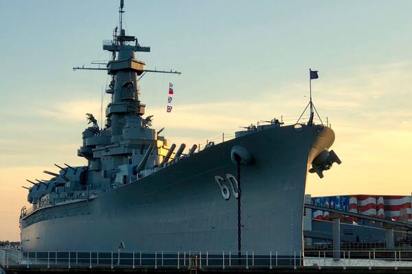 USS Alabama at sunset, Mobile, Alabama