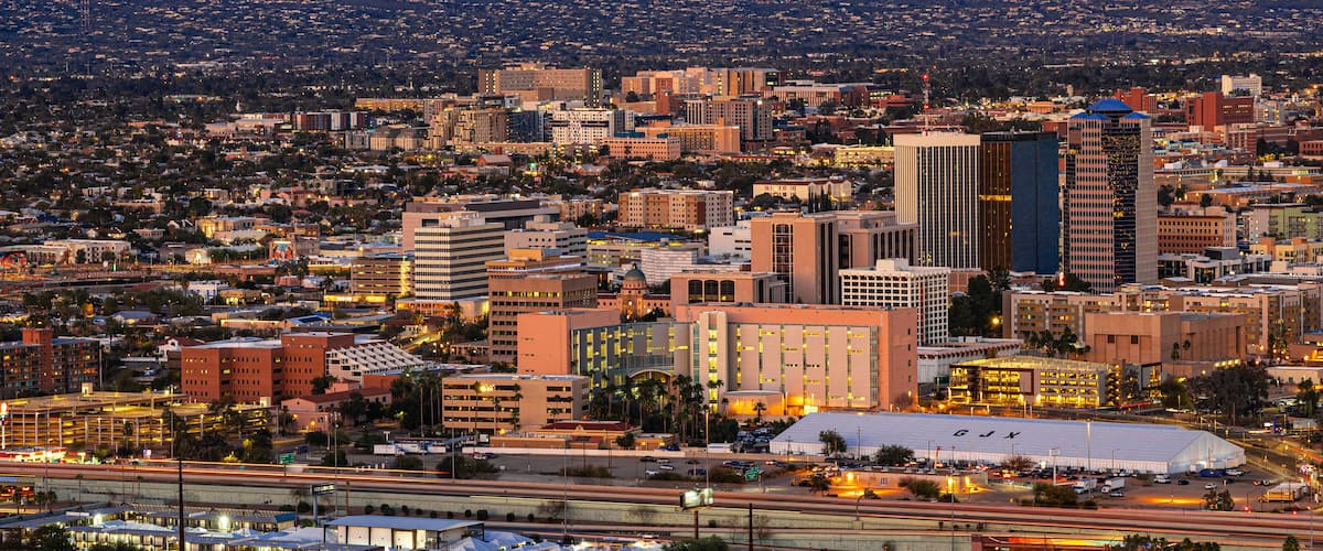 Downtown Tucson at sunset viewed from "A" Mountain.