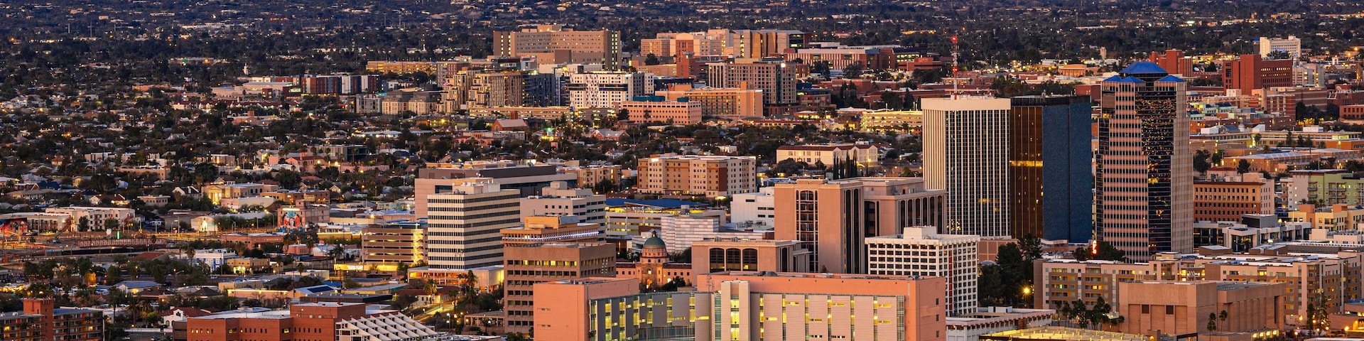 Downtown Tucson at sunset viewed from "A" Mountain.